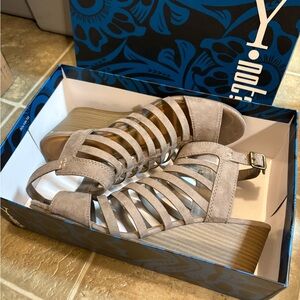 Ynot? Women’s wedge heels in box. Zoey taupe suede 10 M